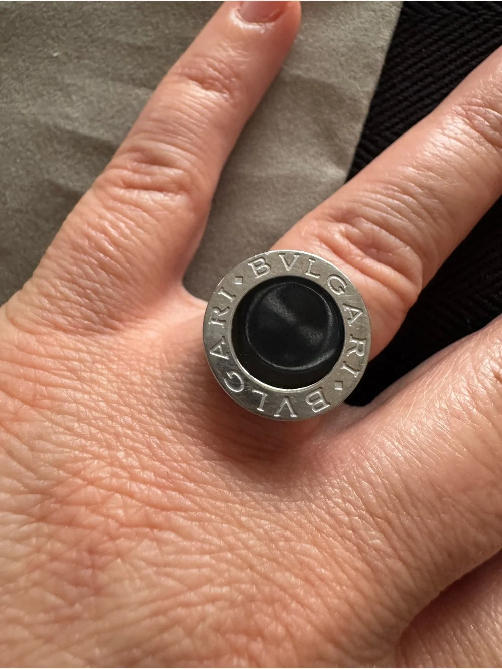 Black Center Stainless Steel Fashion Ring Women size 6.5